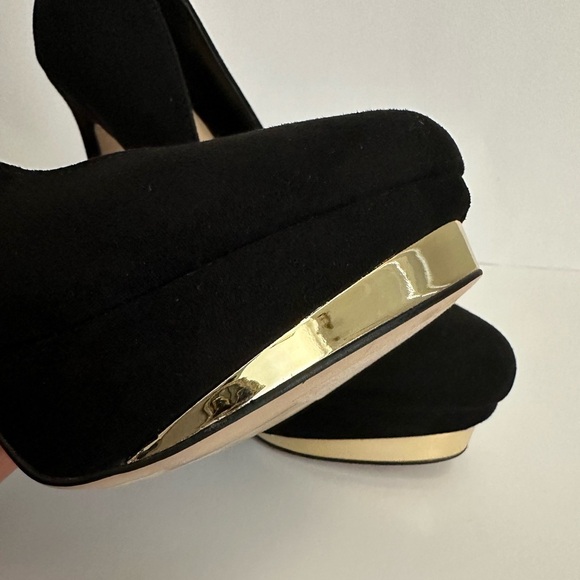 Aldo Women's Black Suede Gold design Shoes Heel Size US 7 - Picture 3 of 7